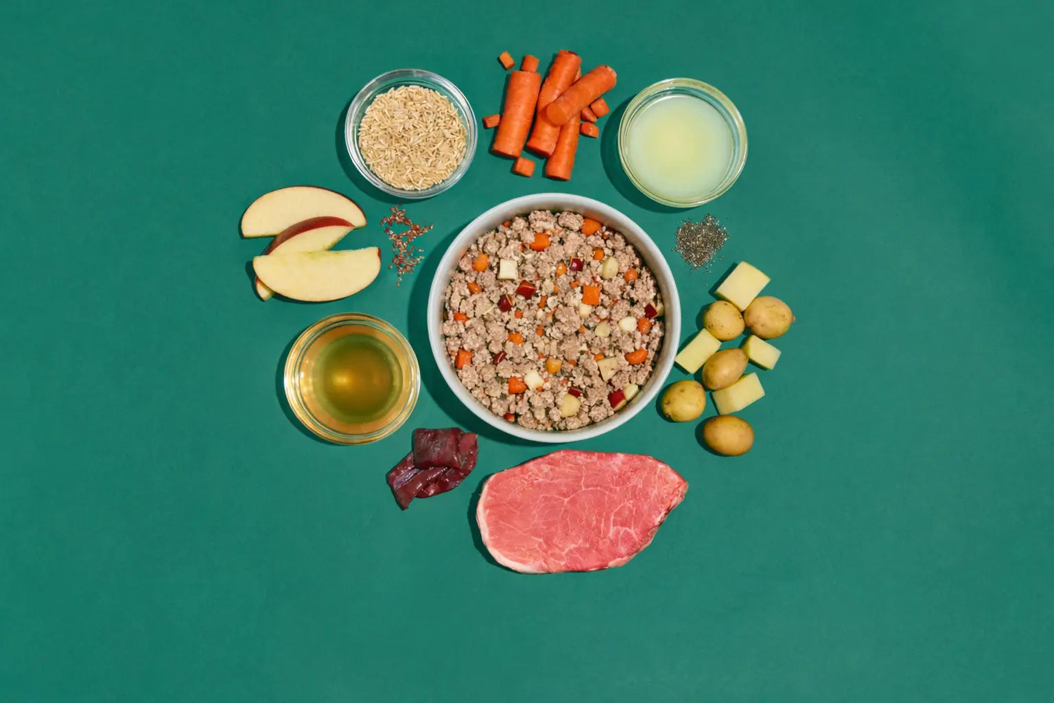 Barney and Boots Beef Blend served in a bowl showing real whole ingredients